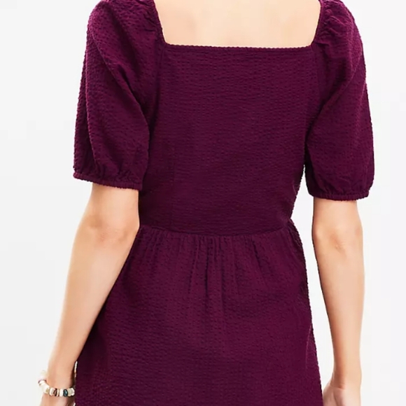 Women's Loft Purple Petite Crinkle Flounce Puff Sleeves Textured Dress Size 0 - Picture 9 of 9